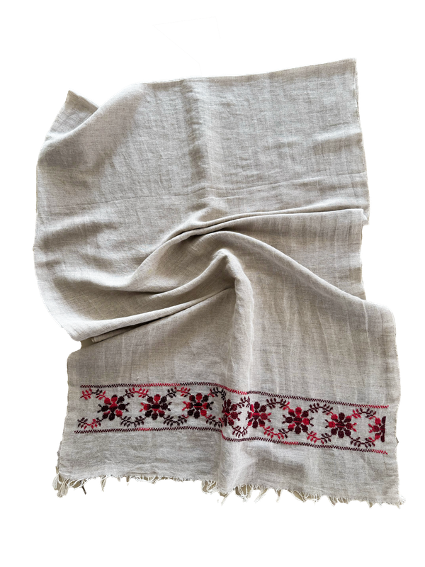 The Embroidered Egyptian Cotton Scarf in Beige
