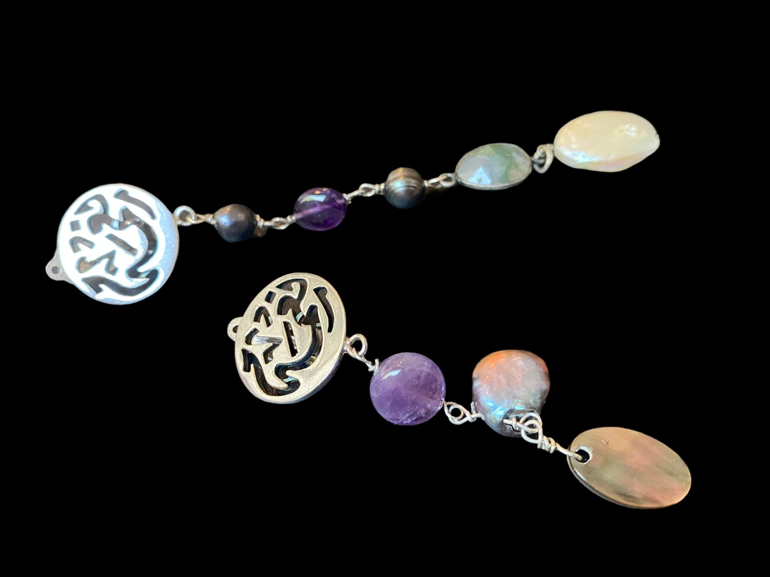 Silver Nima Earrings With Multi Gemstone Drop