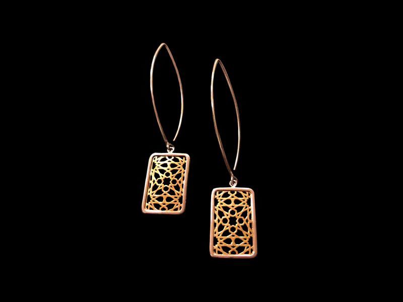 Long Hook Earrings With Granda Motif With Silver Border