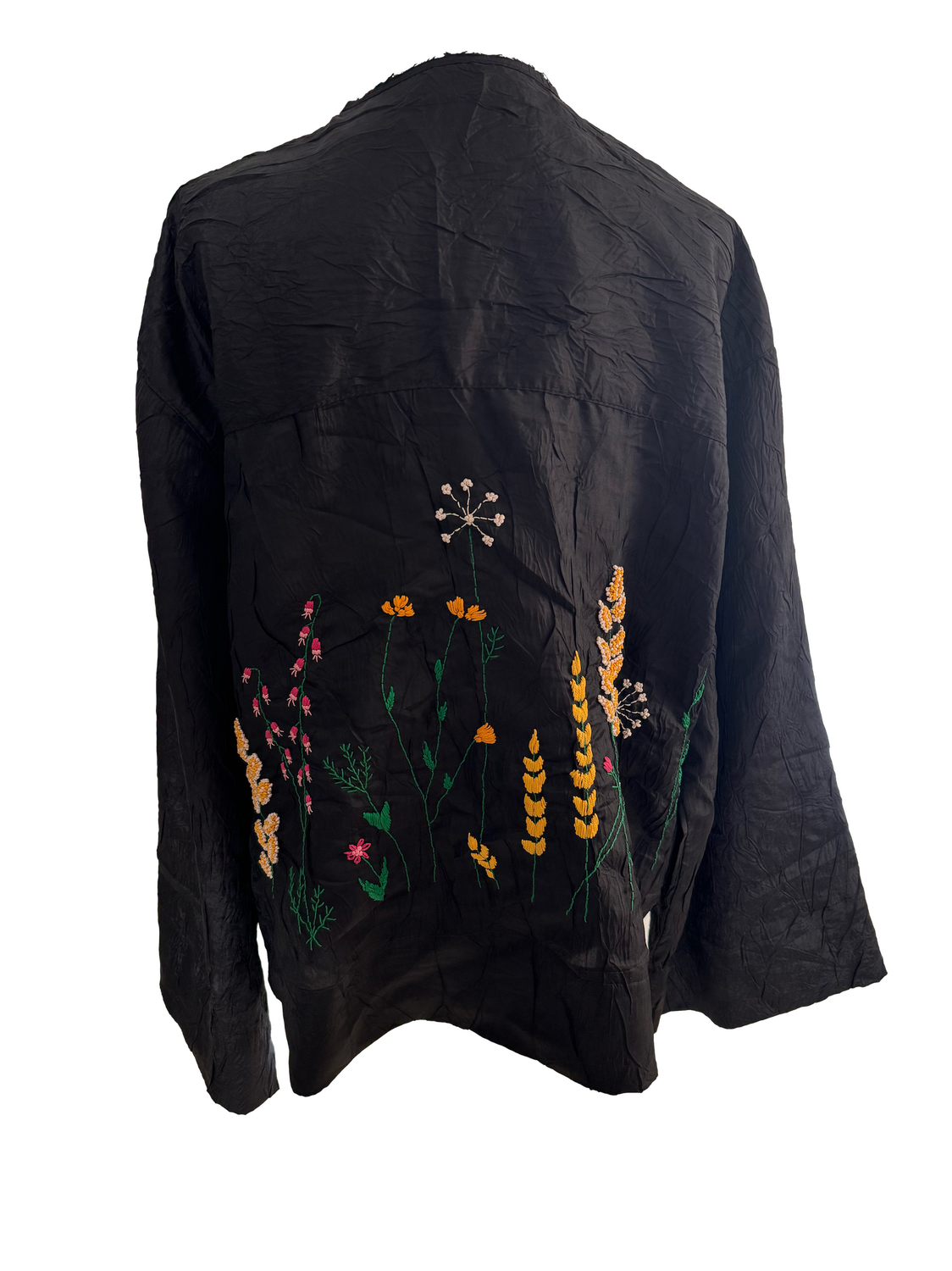 Nadia Dajani x UNHCR Black Nylon Shirt with Hand Embroidery on the Back