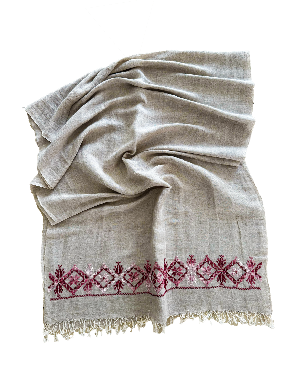 The Embroidered Egyptian Cotton Scarf in Beige