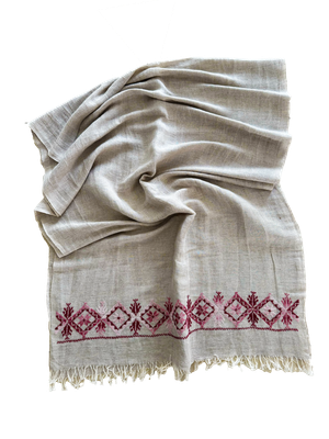 The Embroidered Egyptian Cotton Scarf in Beige