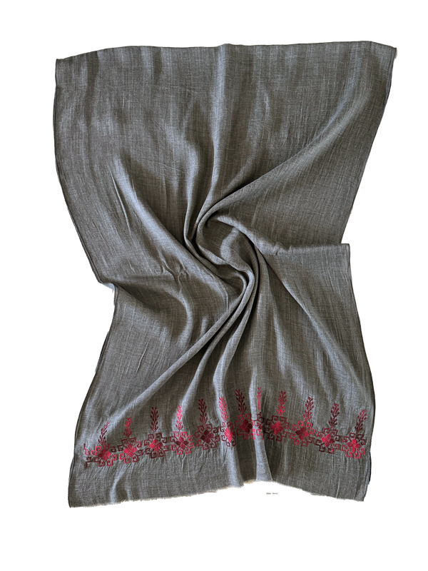 The Lightly Embroidered Scarf in Grey