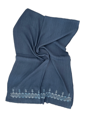 The Lightly Embroidered Scarf in Navy Blue
