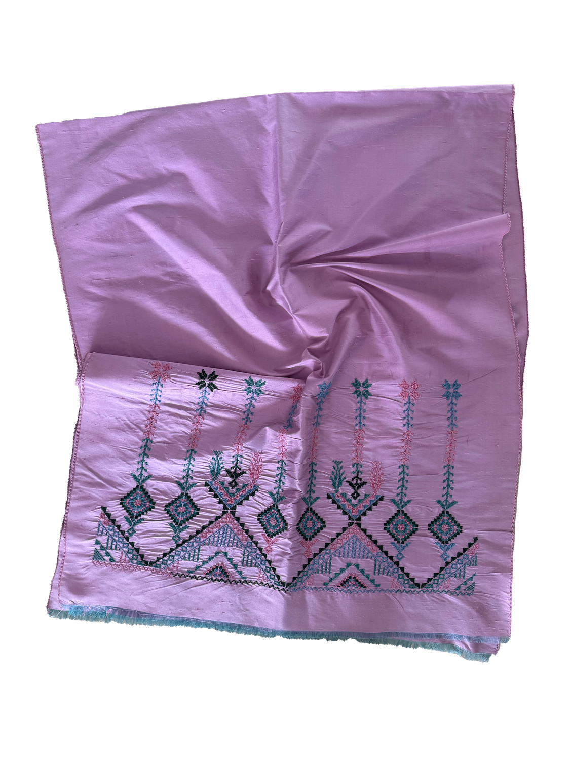 The Embroidered Double Width Thai Silk Scarf in Light Pink