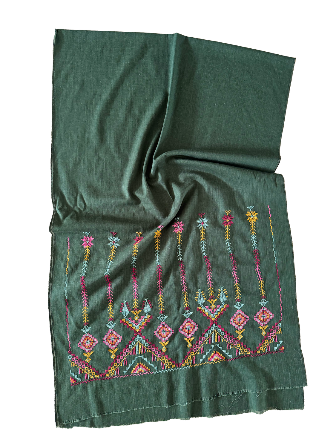 The Embroidered Scarf in Olive Green