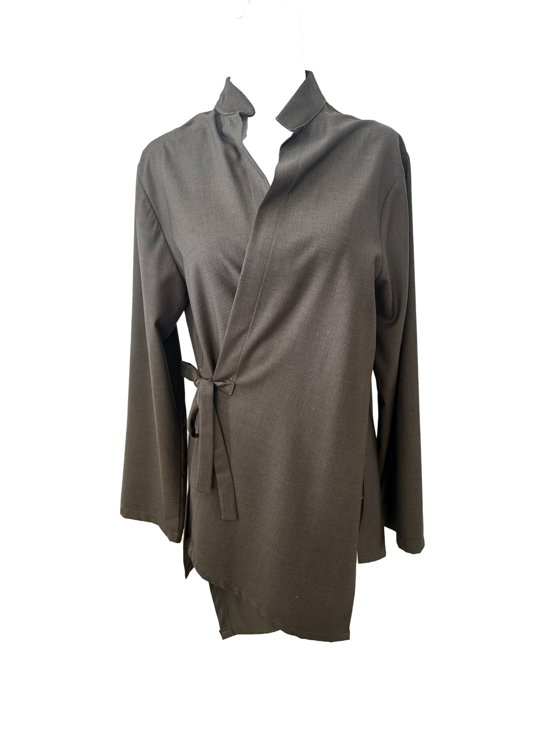 The Hand Embroidered Wrap Shirt in Grey With Back Embroidery