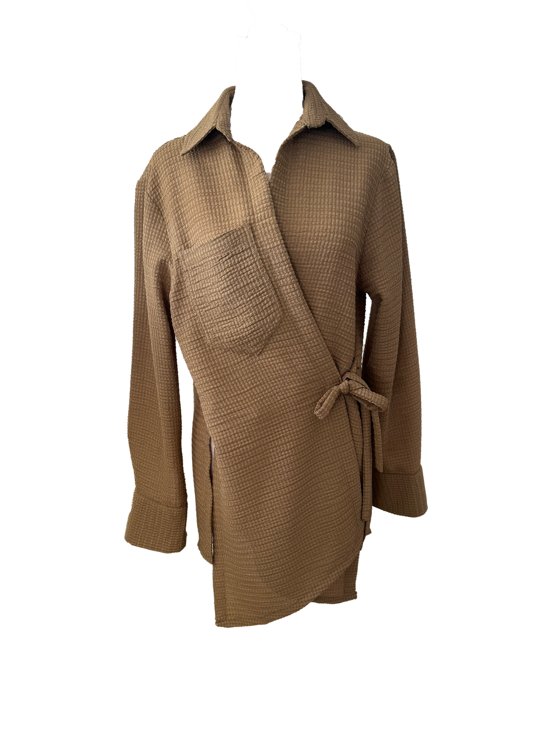 The Hand Embroidered Wrap Shirt in Beige