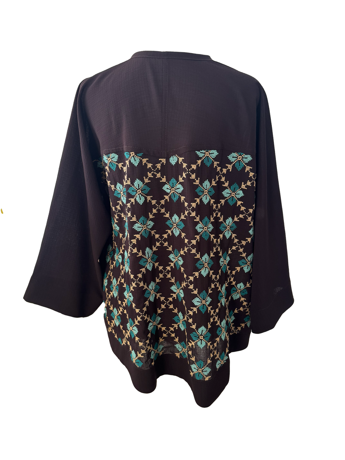 The Kimono Cut Jacket in Purple with Turquoise Hand Embroidery
