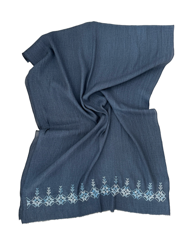 The Lightly Embroidered Scarf in Navy Blue