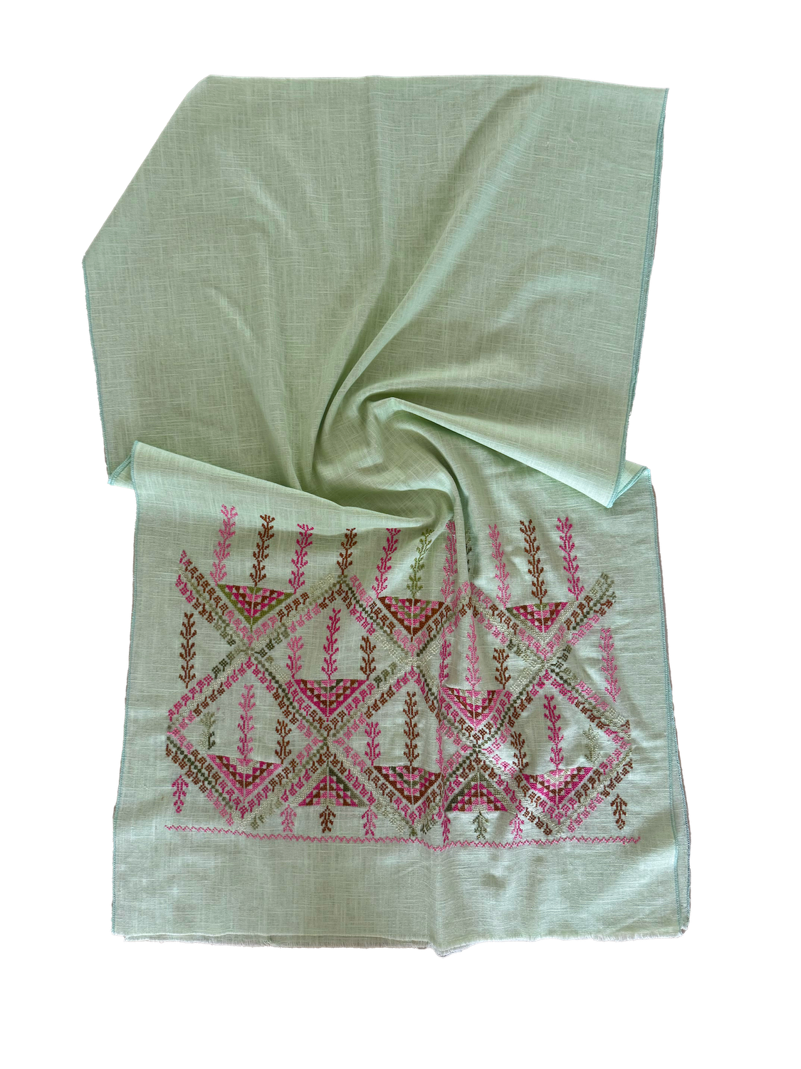 The Embroidered Scarf in Mint Green