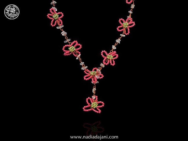 Copper Flower Necklace, Colour: Pink