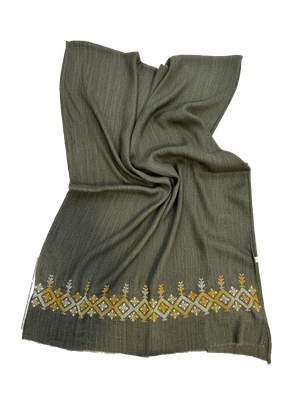The Lightly Embroidered Scarf in Olive Green