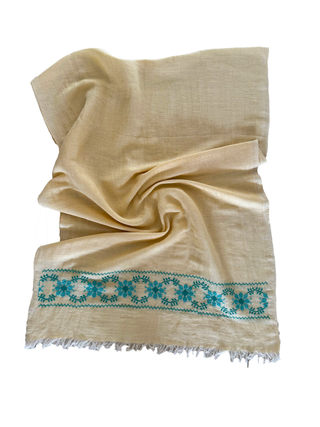 The Embroidered Egyptian Cotton Scarf in Yellow