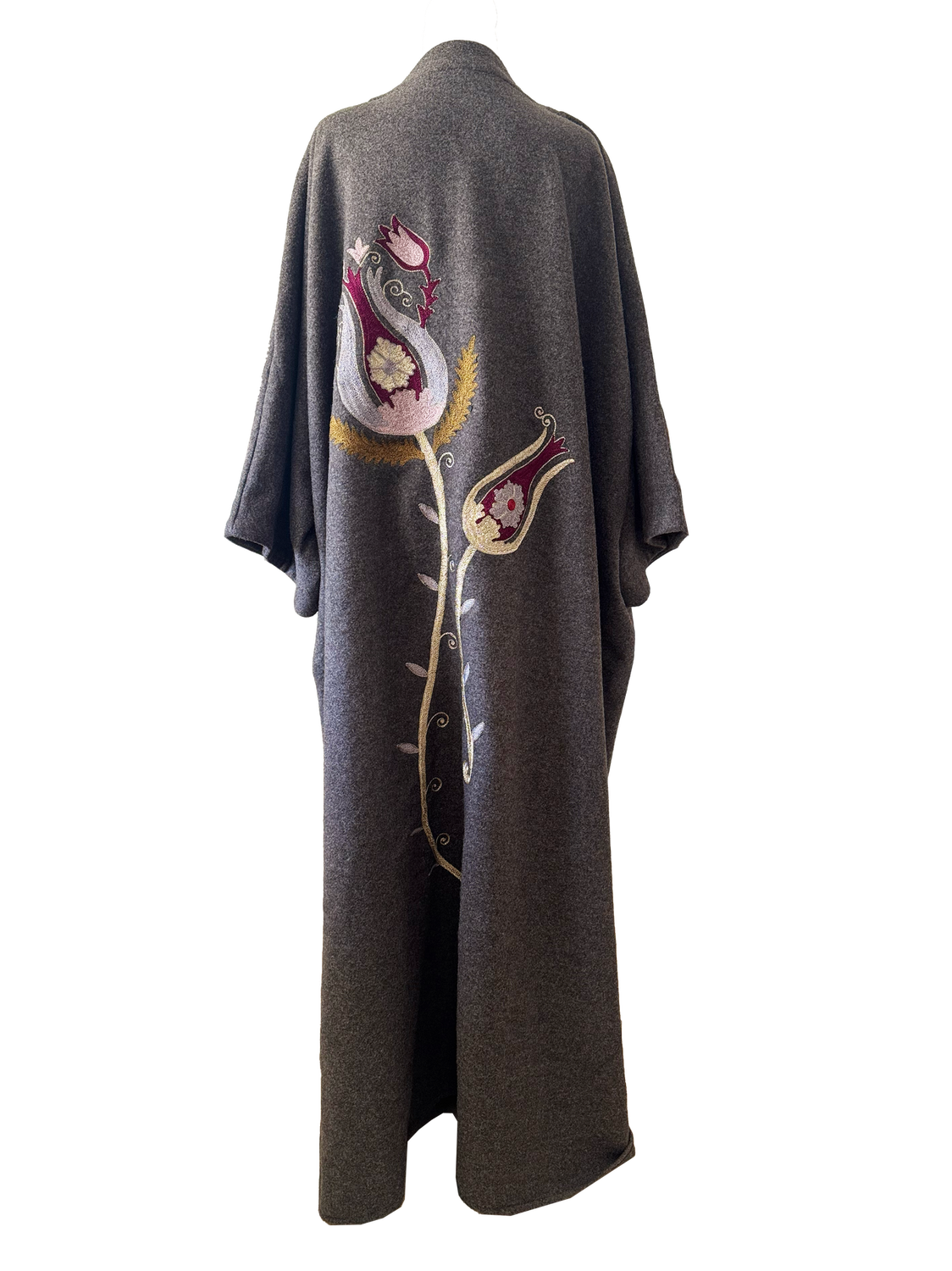 The Winter Abaya with Aghabani Embroidery in Dark Grey