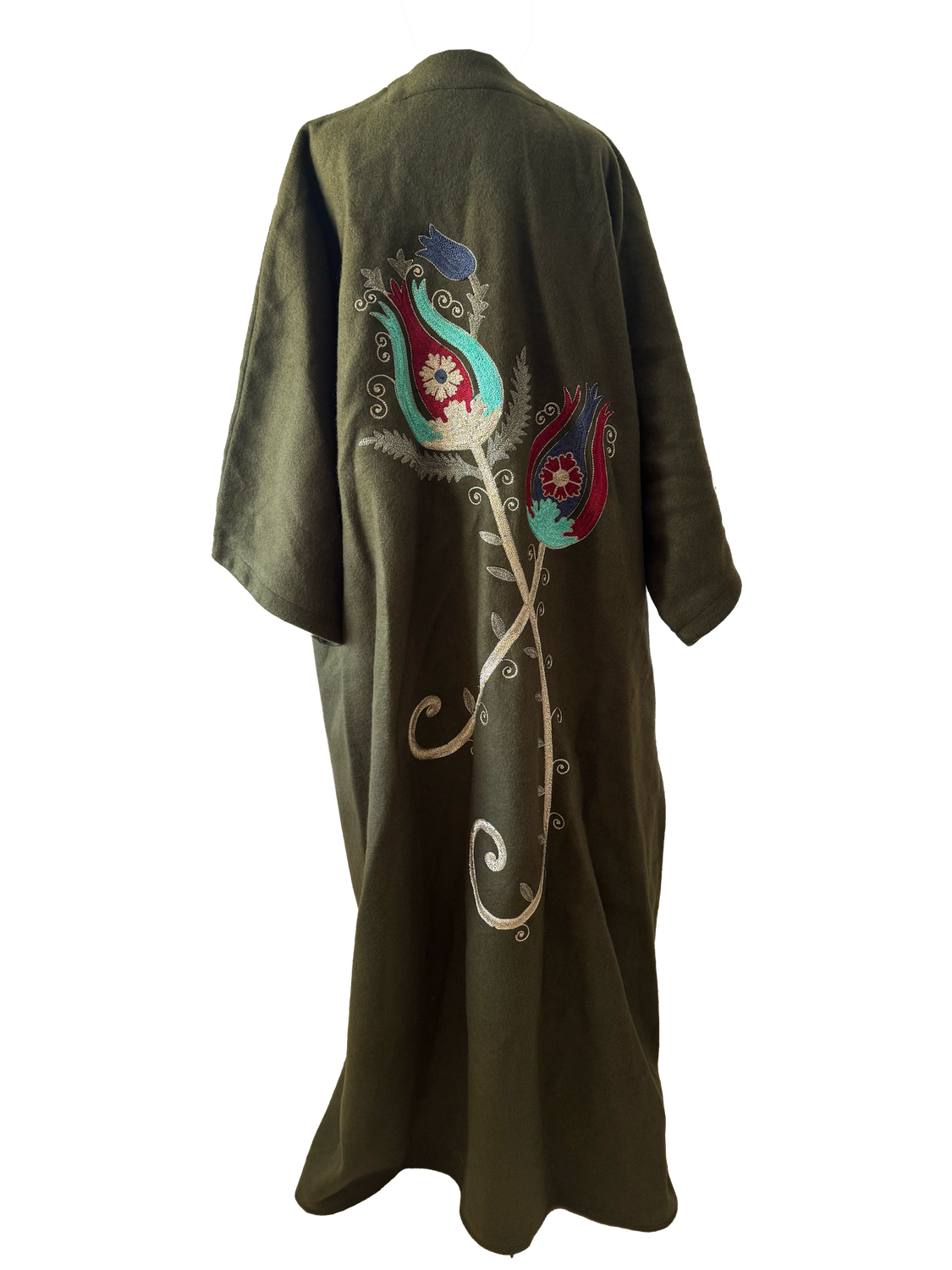 The Winter Abaya with Aghabani Embroidery in Olive Green
