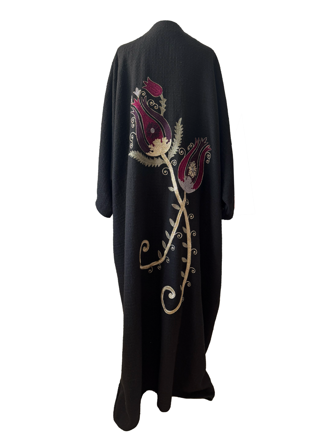 The Winter Abaya with Aghabani Embroidery in Thick Black