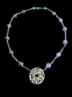 Mixed Gemstone Necklace with Small Disc