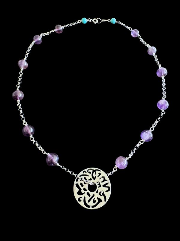 Mixed Gemstone Necklace with Small Disc