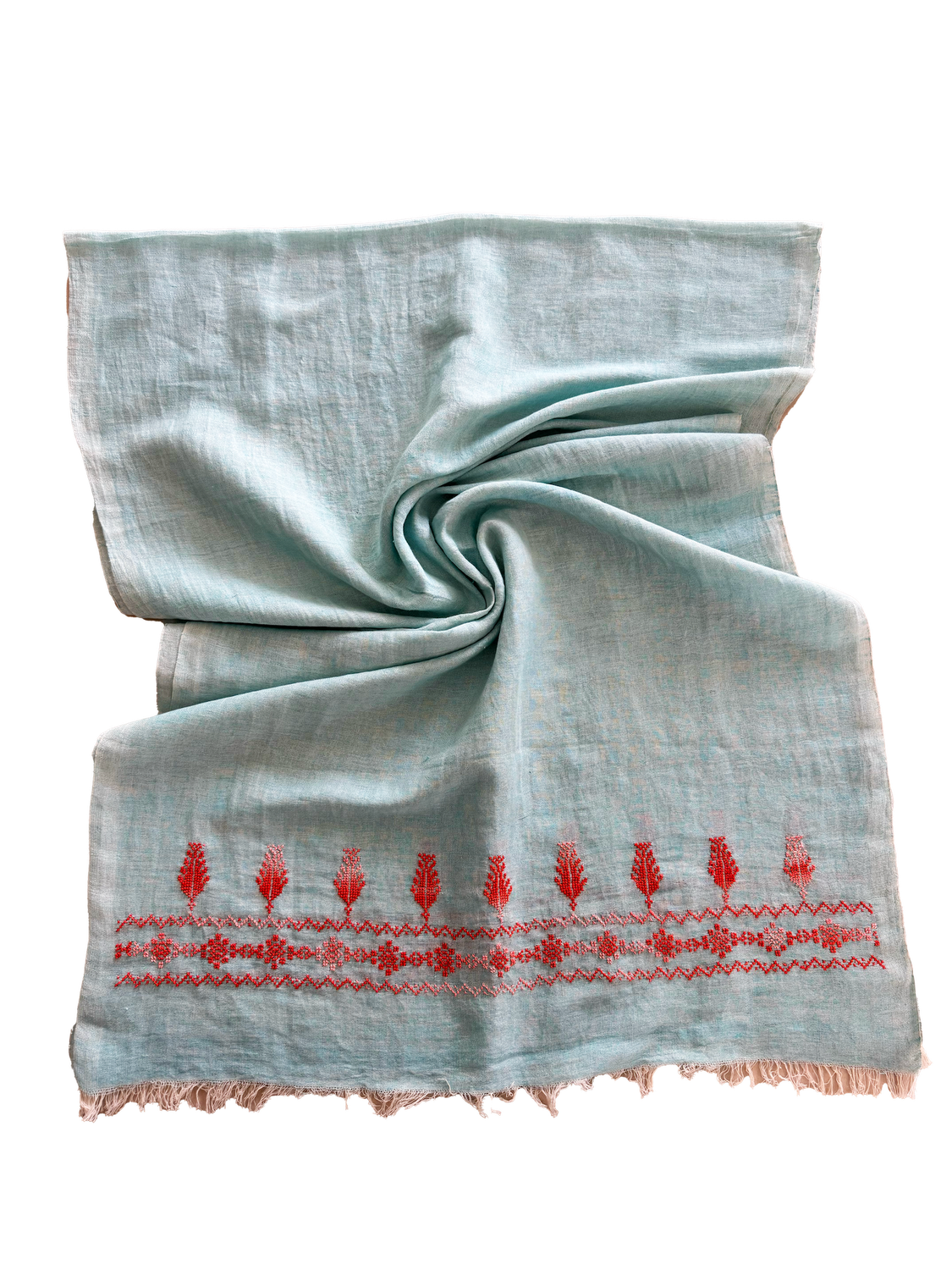 The Embroidered Egyptian Cotton Scarf in Turquoise