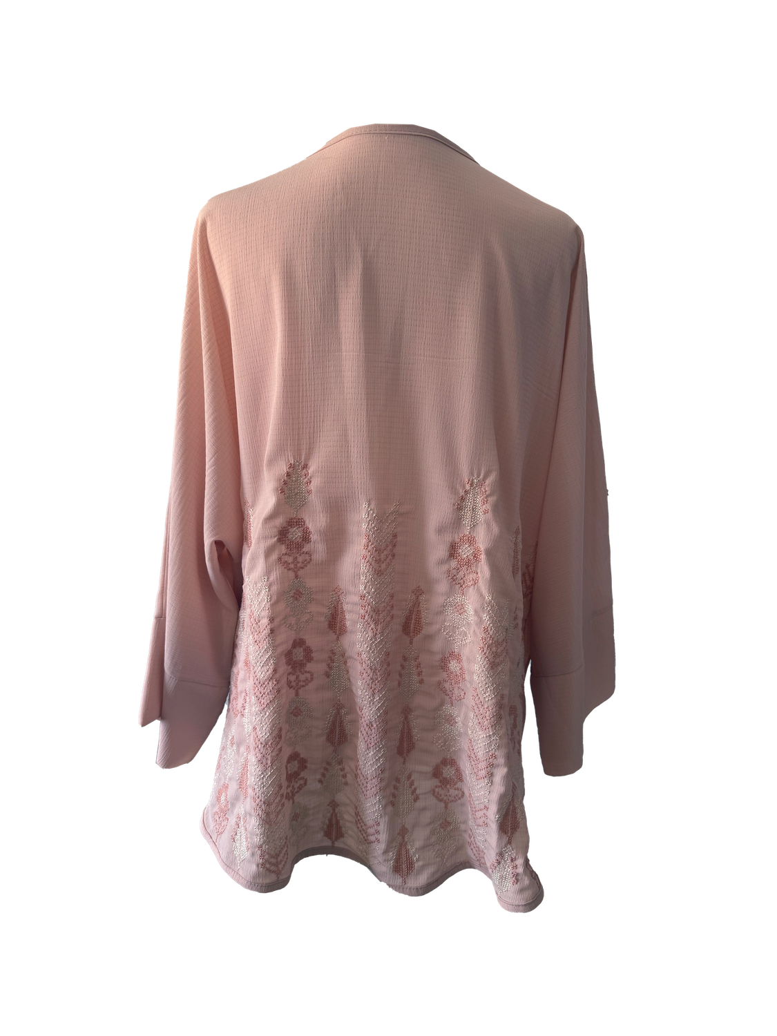The Oversized Kimono Cut Jacket With Light Embroidery in Pink with Pastel Embroidery