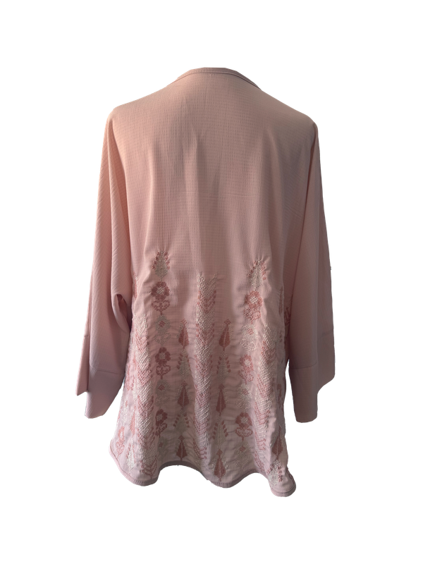 The Oversized Kimono Cut Jacket With Light Embroidery in Pink with Pastel Embroidery
