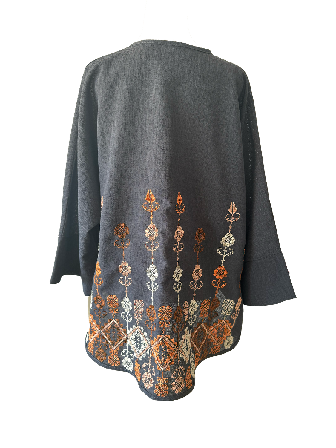 The Oversized Kimono Cut Jacket With Light Embroidery in Dark Charcoal