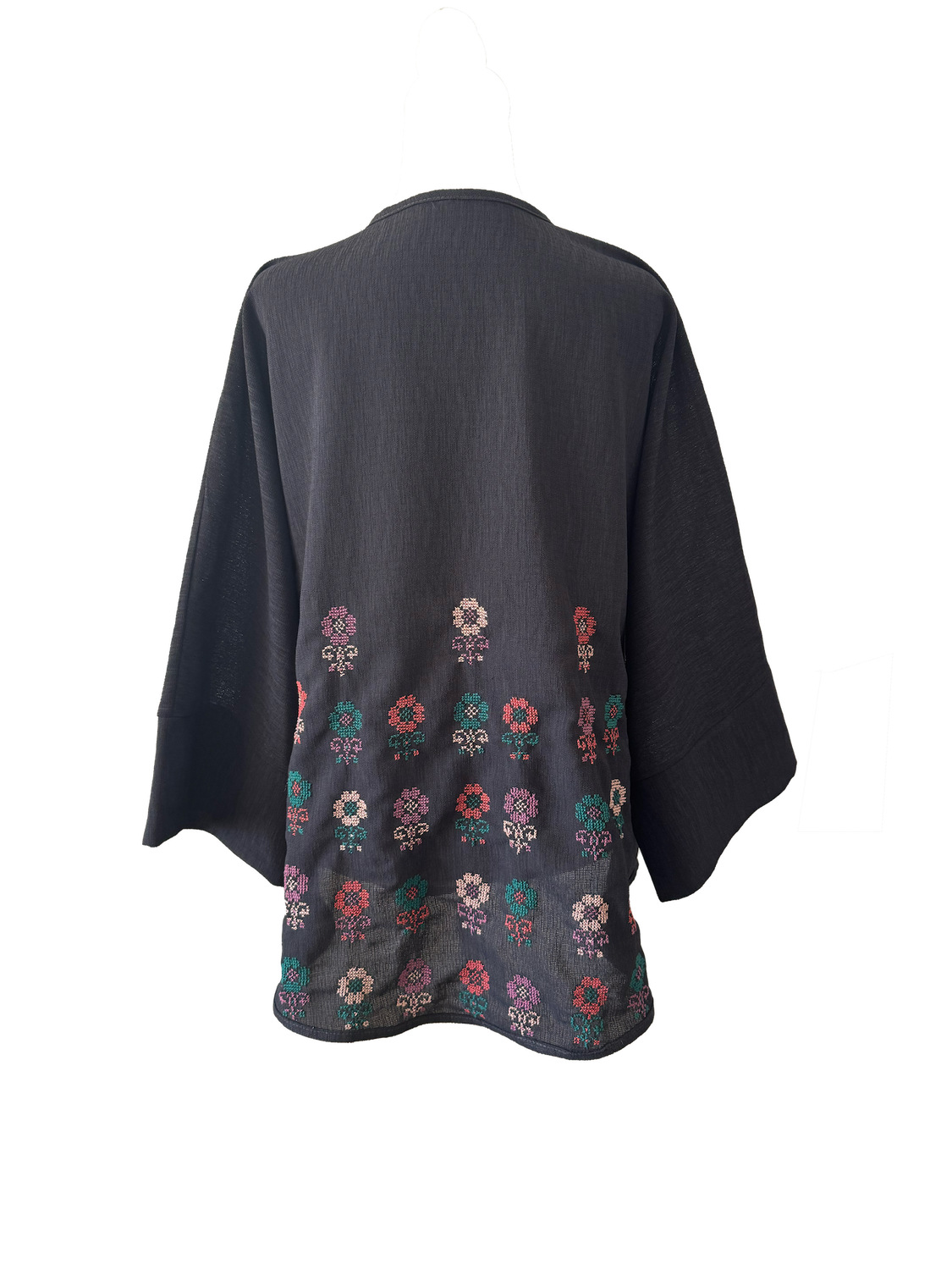 The Oversized Kimono Cut Jacket With Floral Embroidery in Dark Charcoal