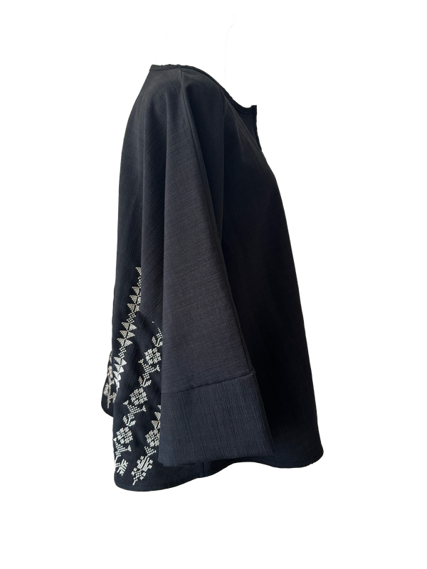 The Oversized Kimono Cut Jacket With Light Embroidery in Black
