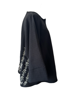 The Oversized Kimono Cut Jacket With Light Embroidery in Black