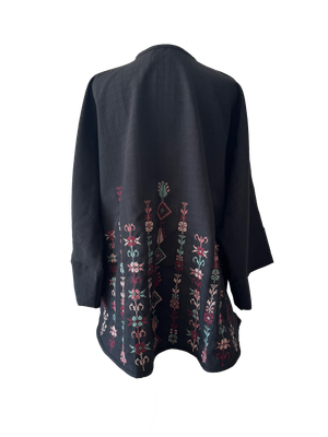 The Oversized Kimono Cut Jacket With Pastel Mix Embroidery in Black
