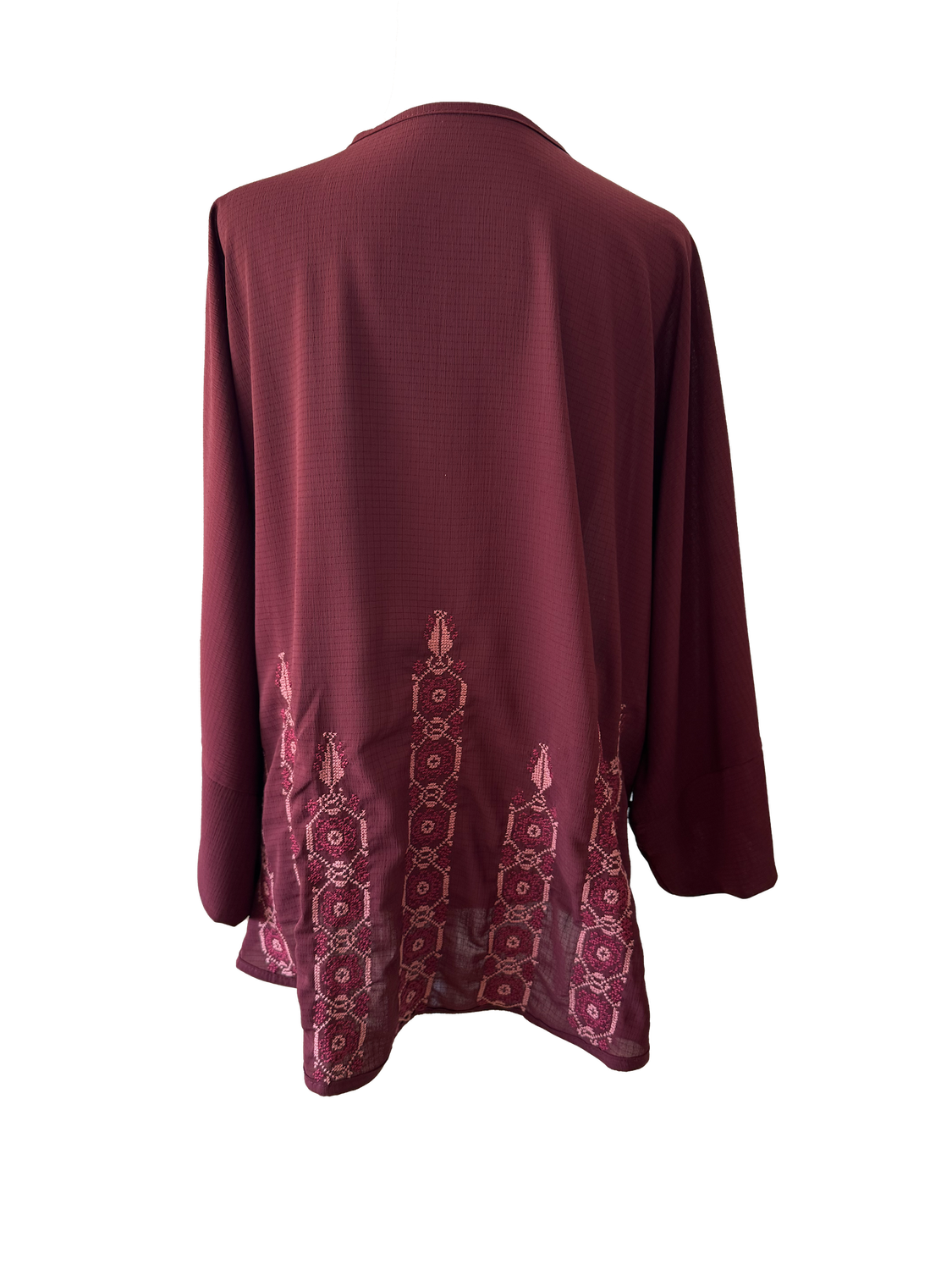 The Oversized Kimono Cut Jacket With Light Embroidery in Burgundy