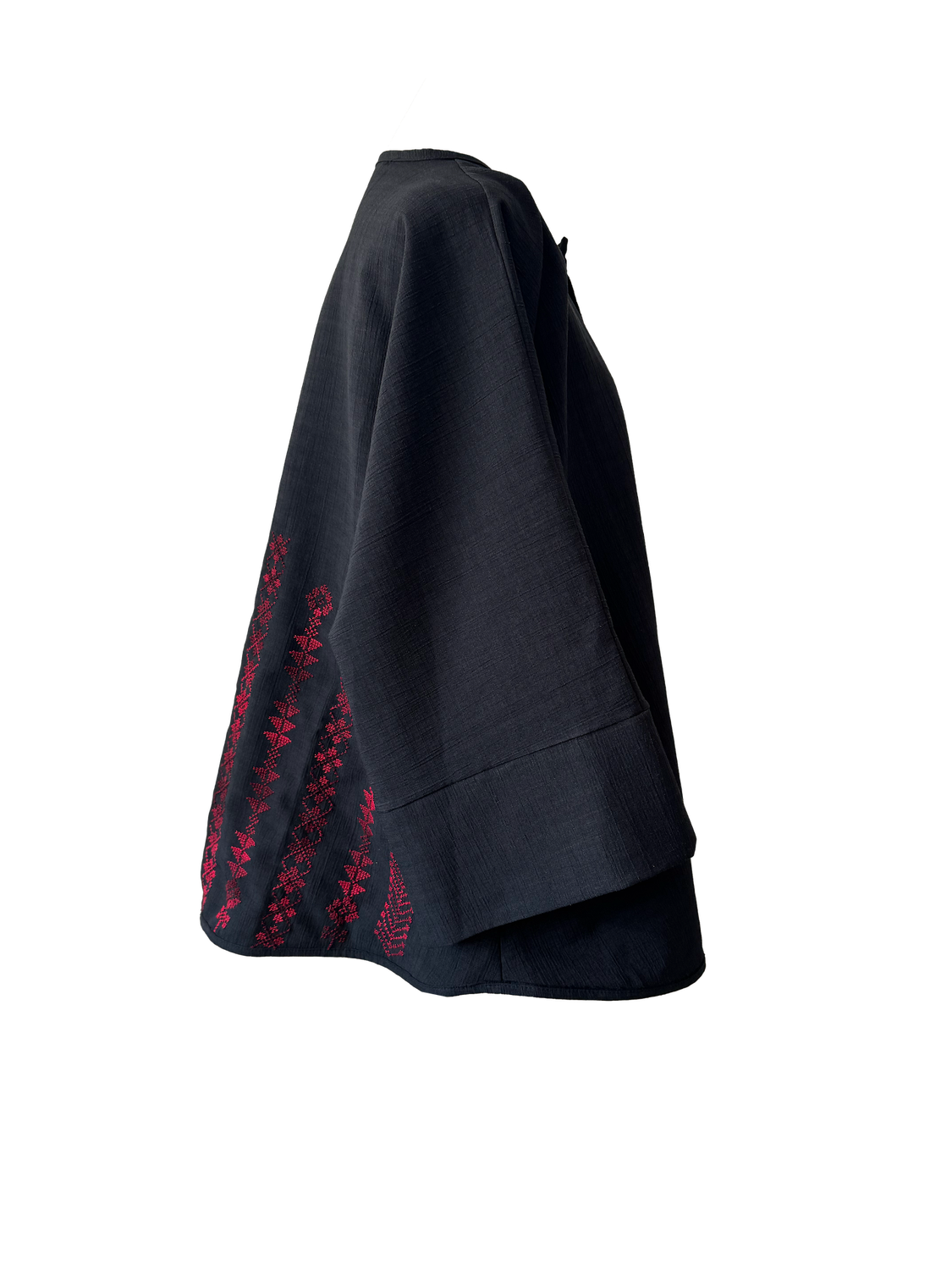 The Oversized Kimono Cut Jacket With Red Gradient Embroidery in Black