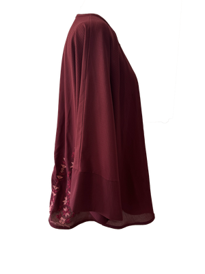 The Oversized Kimono Cut Jacket With Light Embroidery in Burgundy A