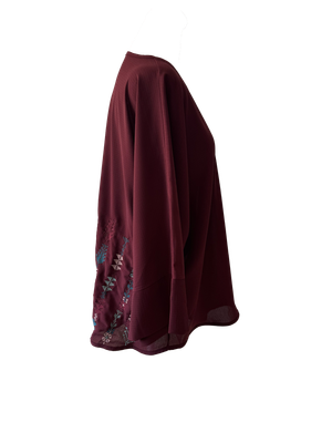 The Oversized Kimono Cut Jacket With Light Embroidery in Burgundy C