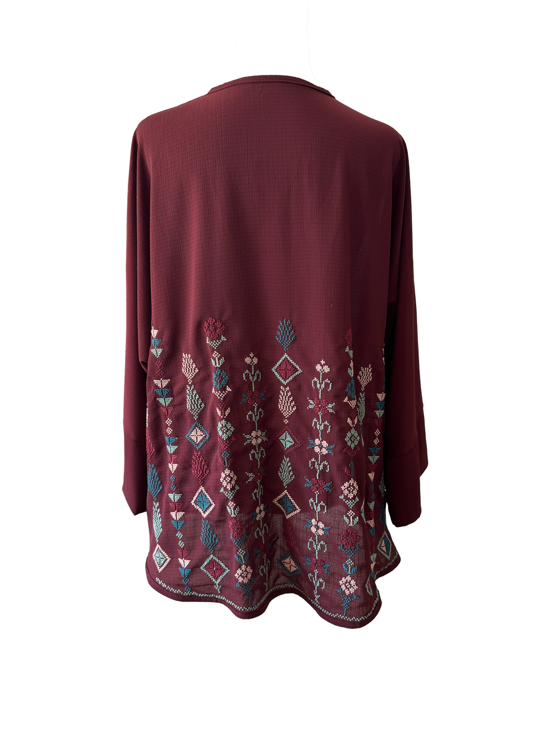 The Oversized Kimono Cut Jacket With Light Embroidery in Burgundy D