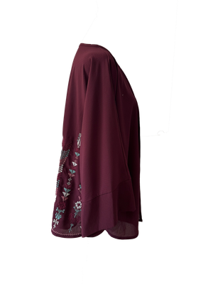 The Oversized Kimono Cut Jacket With Light Embroidery in Burgundy G