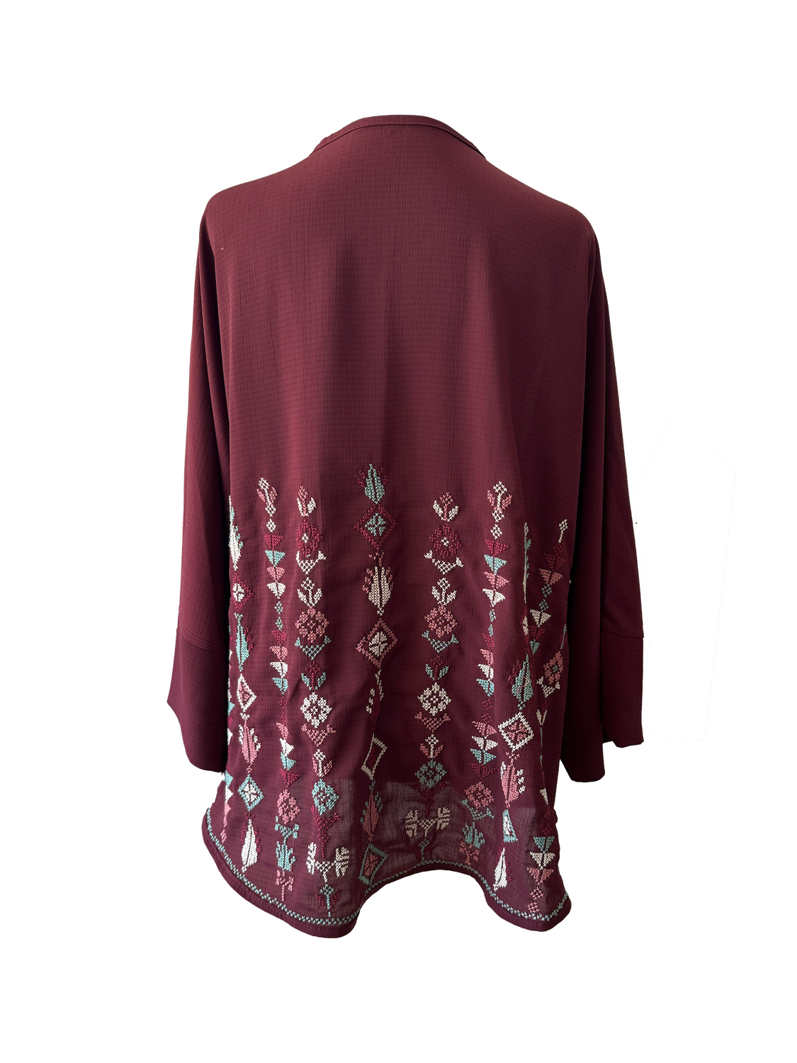 The Oversized Kimono Cut Jacket With Light Embroidery in Burgundy B