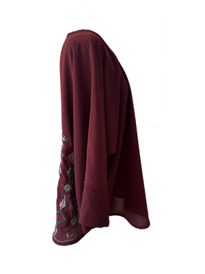 The Oversized Kimono Cut Jacket With Light Embroidery in Burgundy E