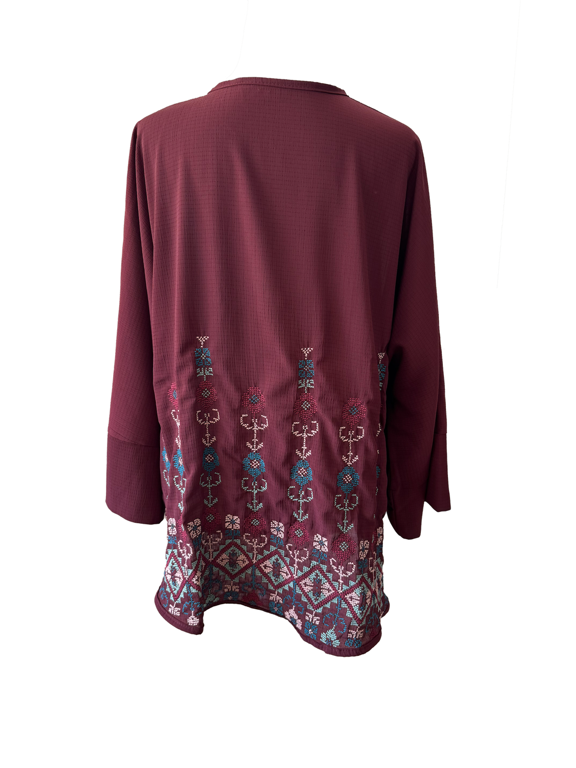 The Oversized Kimono Cut Jacket With Light Embroidery in Burgundy F