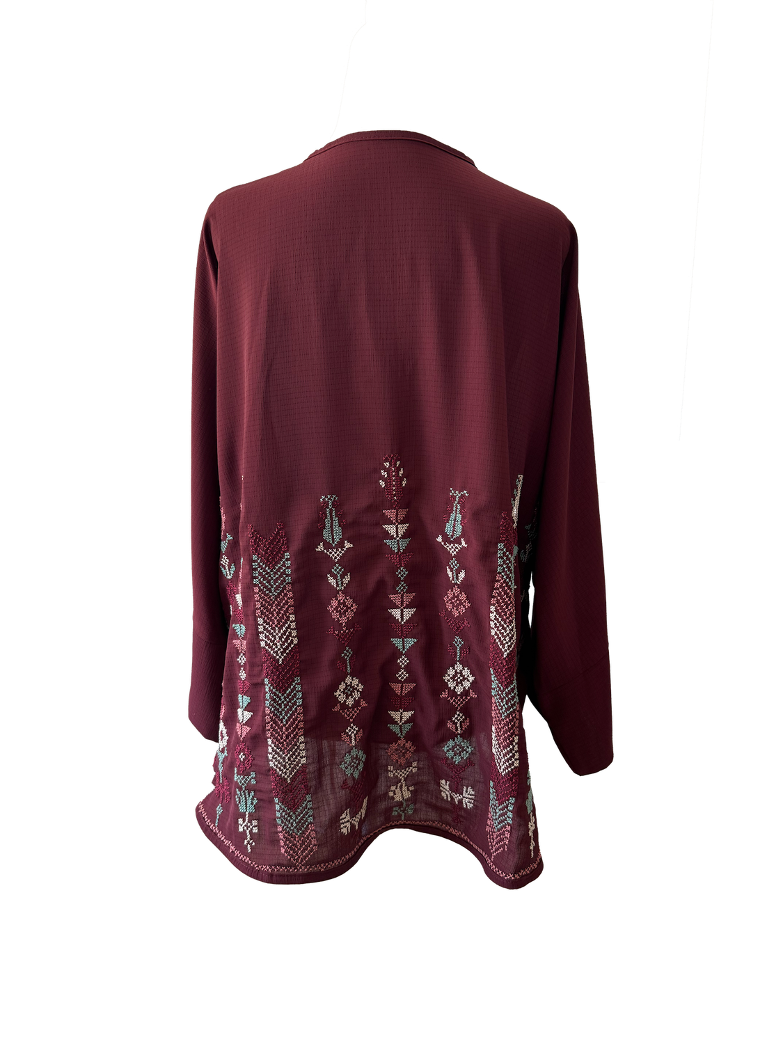 The Oversized Kimono Cut Jacket With Light Embroidery in Burgundy G