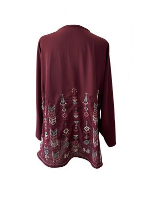 The Oversized Kimono Cut Jacket With Light Embroidery in Burgundy G