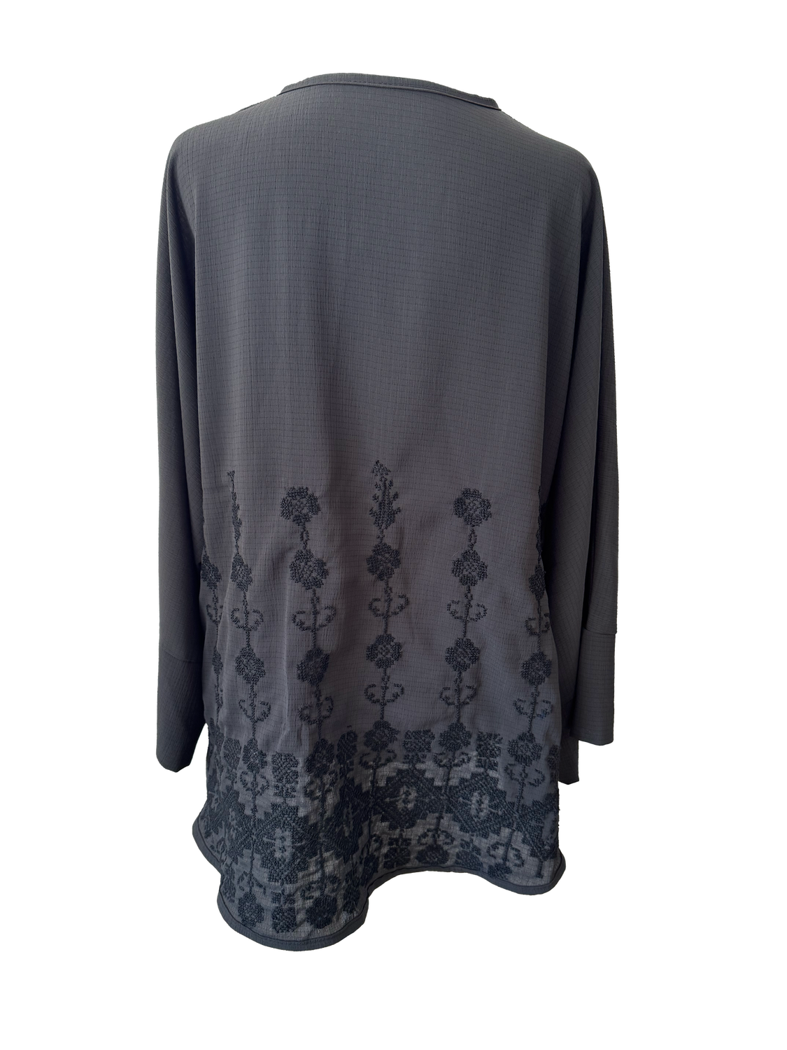 The Oversized Kimono Cut Jacket With Monochrome Embroidery in Sheer Black