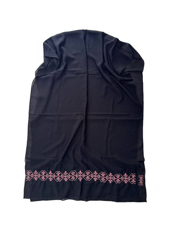 The Lightly Embroidered Scarf in Black Chiffon