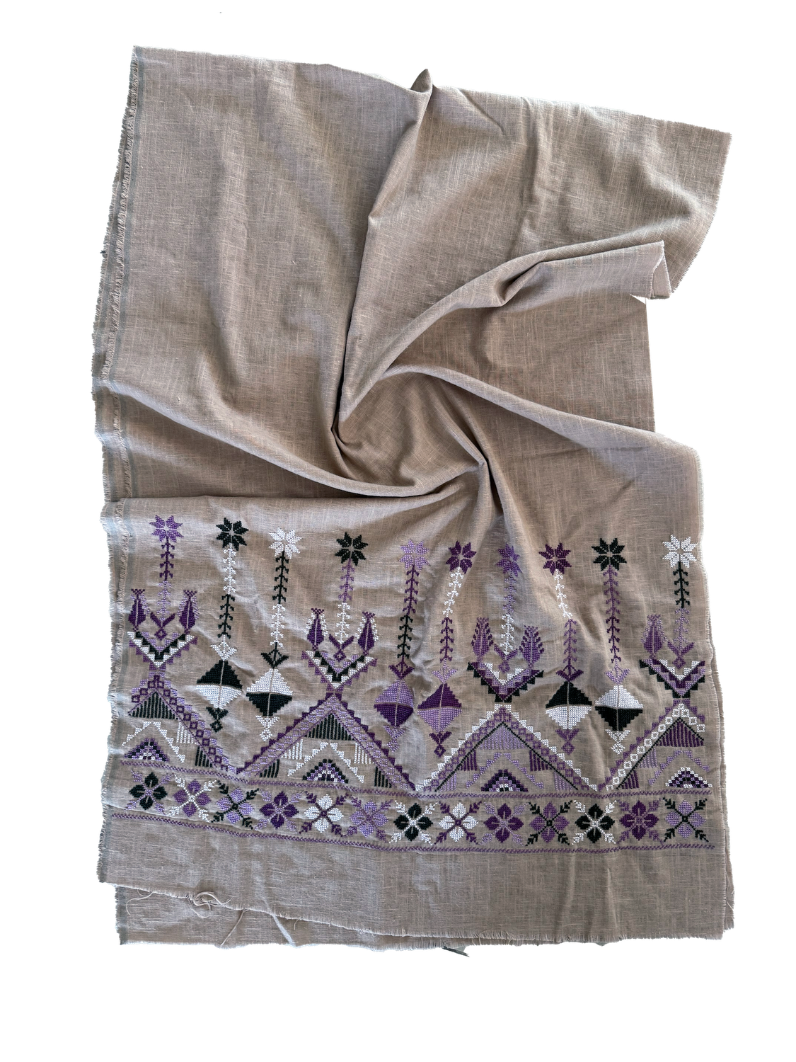 The Heavily Embroidered Scarf in Beige