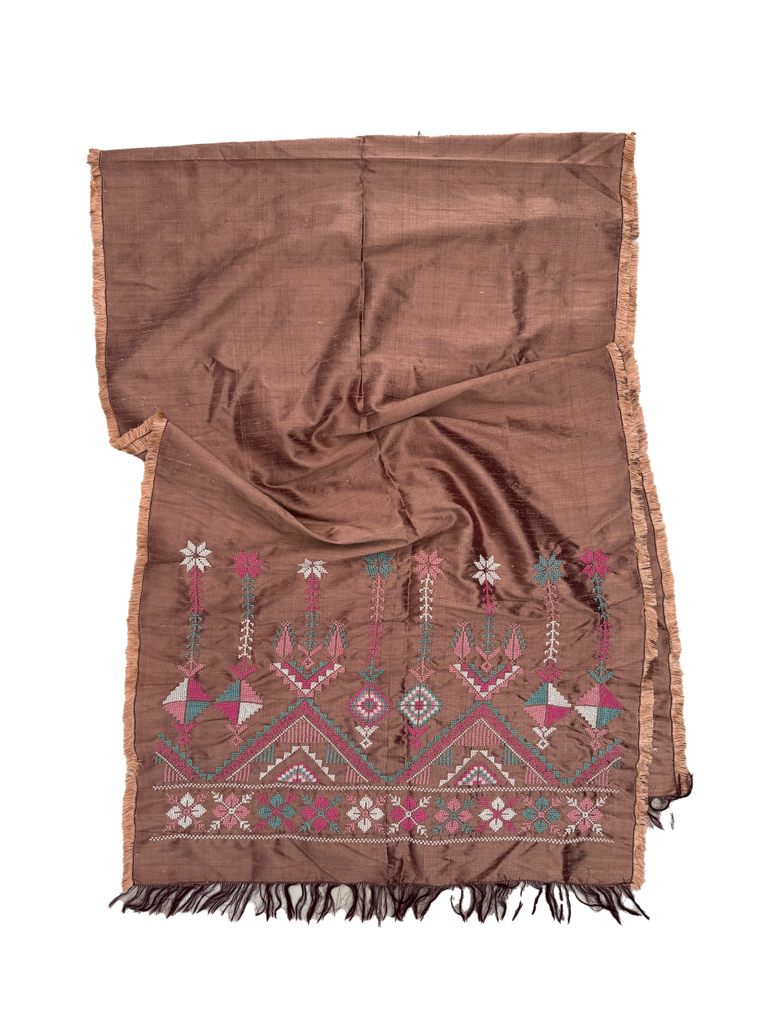 The Embroidered Scarf in Dusty Rose Thai Silk