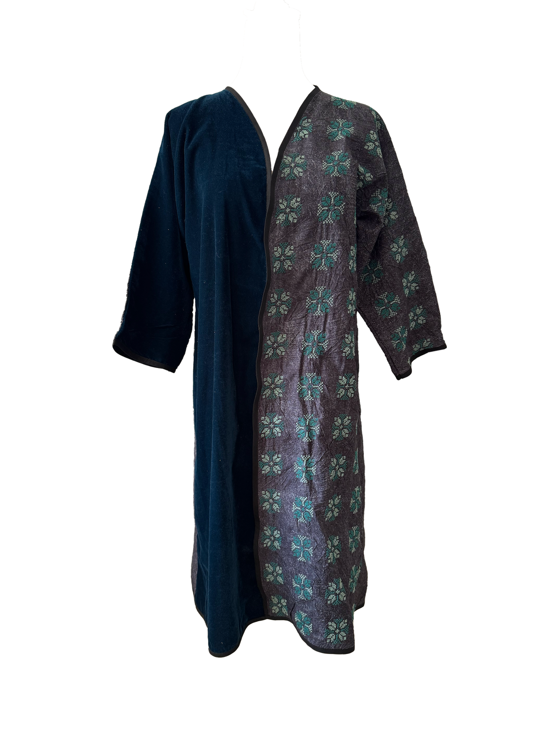 The Classic Abaya in Black and Teal with Hand Embroidery