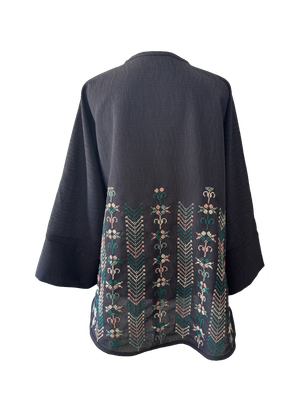 The Oversized Kimono Cut Jacket With Multi Embroidery in Dark Charcoal