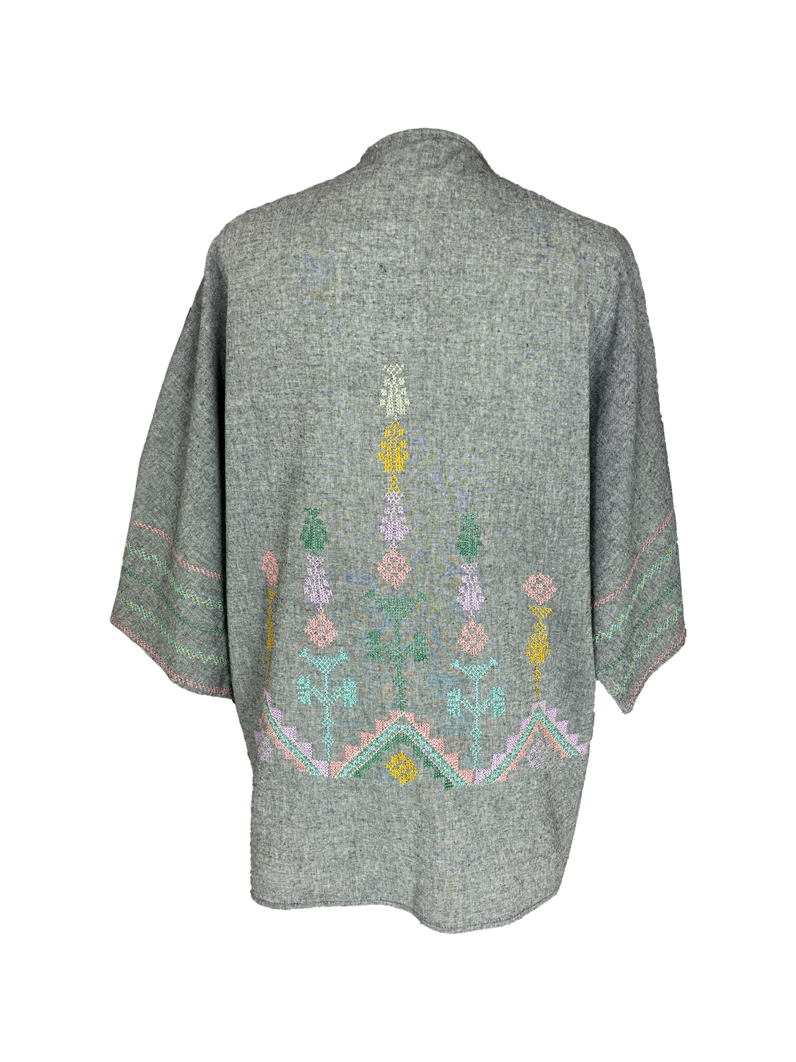 The Short Sleeve Linen Jacket With Light Hand Embroidery in Grey with Pastels