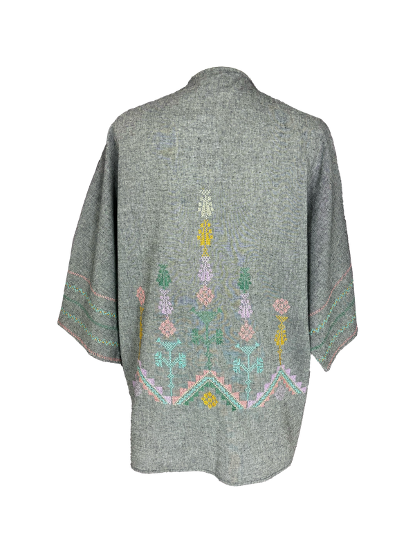 The Short Sleeve Linen Jacket With Light Hand Embroidery in Grey with Pastels